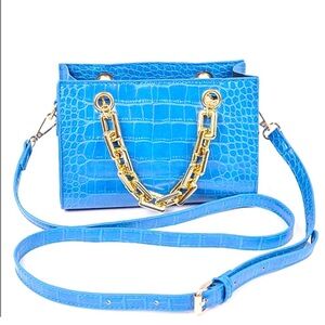 Blue Animal Print Crocodile Vegan Leather Small Convertible Tote Bag